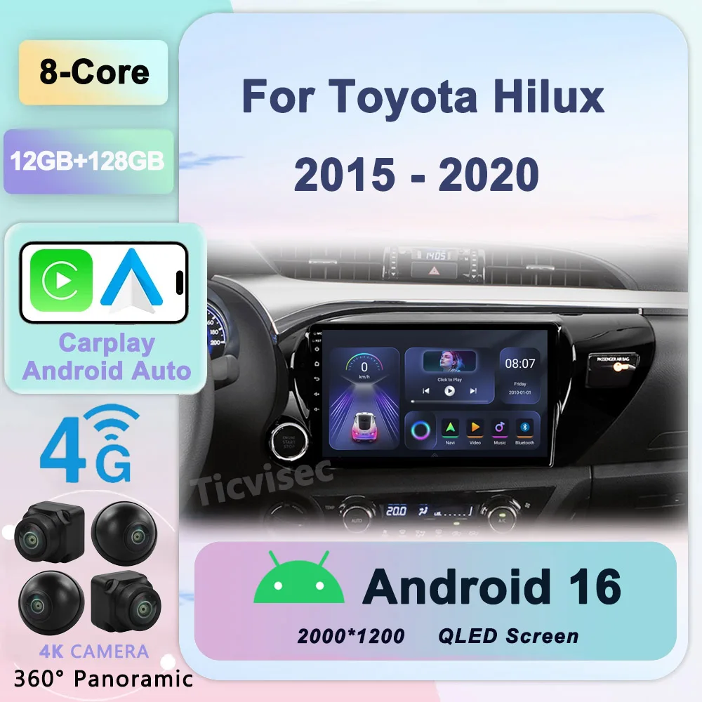 

Android 16 2 Din Stereo for Toyota Hilux 2015 - 2020 Car Radio with Screen Multimedia Player Navigation GPS Head Unit Autoradio