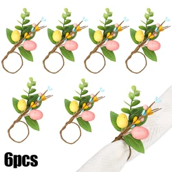 Easter Bunny Eggs Napkin Ring Spring Home Decoration Artificial Plants Napkin Holder Buckles 2025 Happy Easter Party Supplies