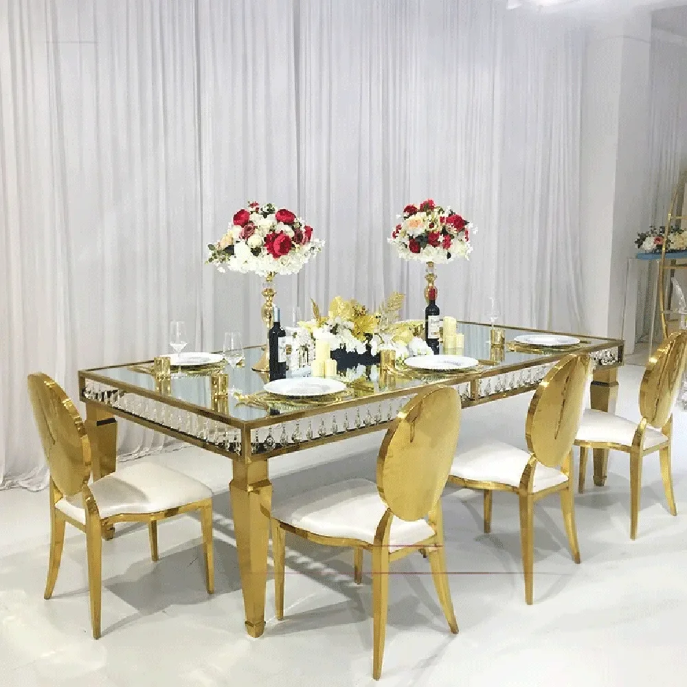 Modern rectangle gold metal frame for banquet event dinning table for wedding events high quality