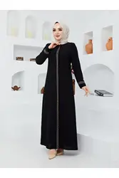 Stone Embroidered Abaya Arm and Stripe Stone Embroidered-Muslim Woman Ferace Abaya