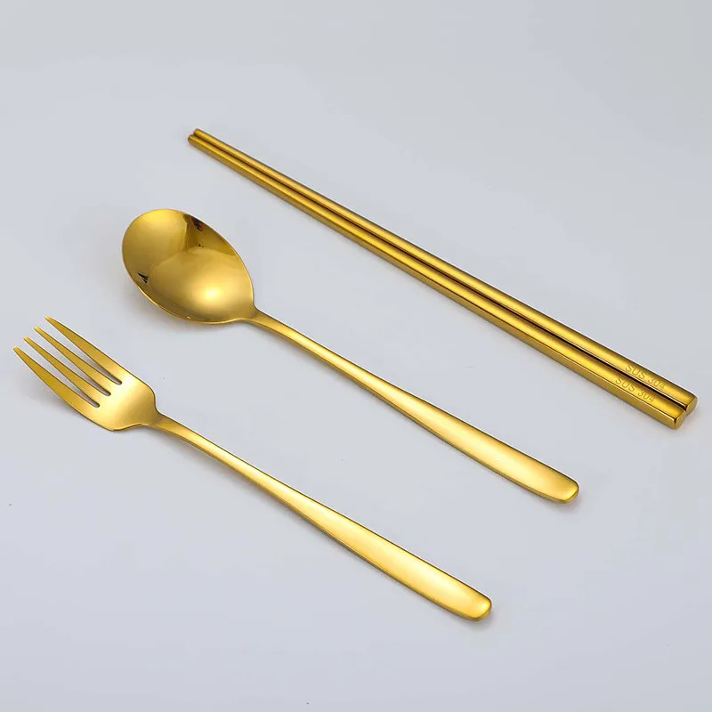 High quality Korean gold 304 stainless steel spoon chopsticks fork