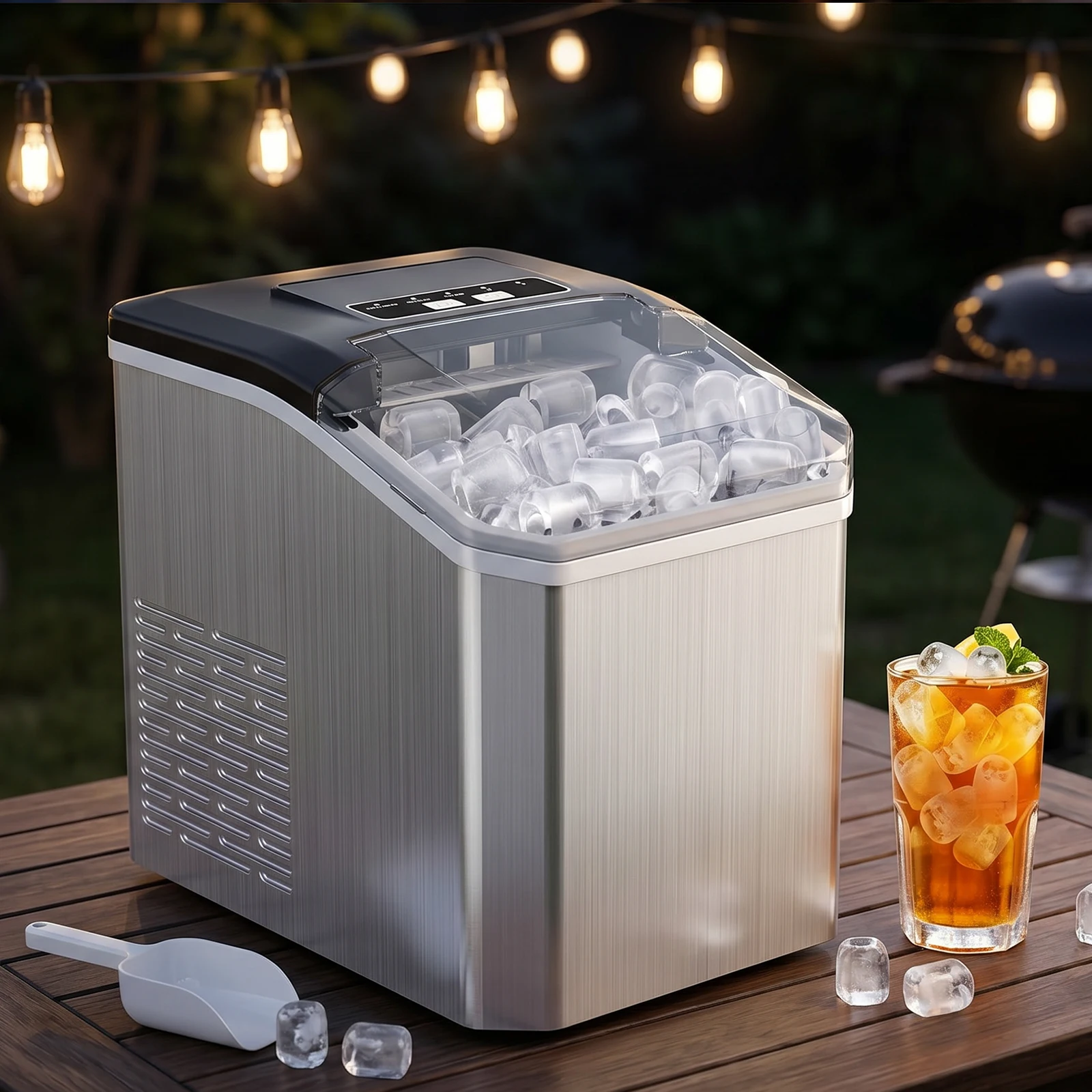 Elektrische Mini-Eismaschine, tragbar, kugelförmig, mit Schaufel, 6 Minuten, 9 Eiswürfel für Zuhause, Cafés, Partys, Camping