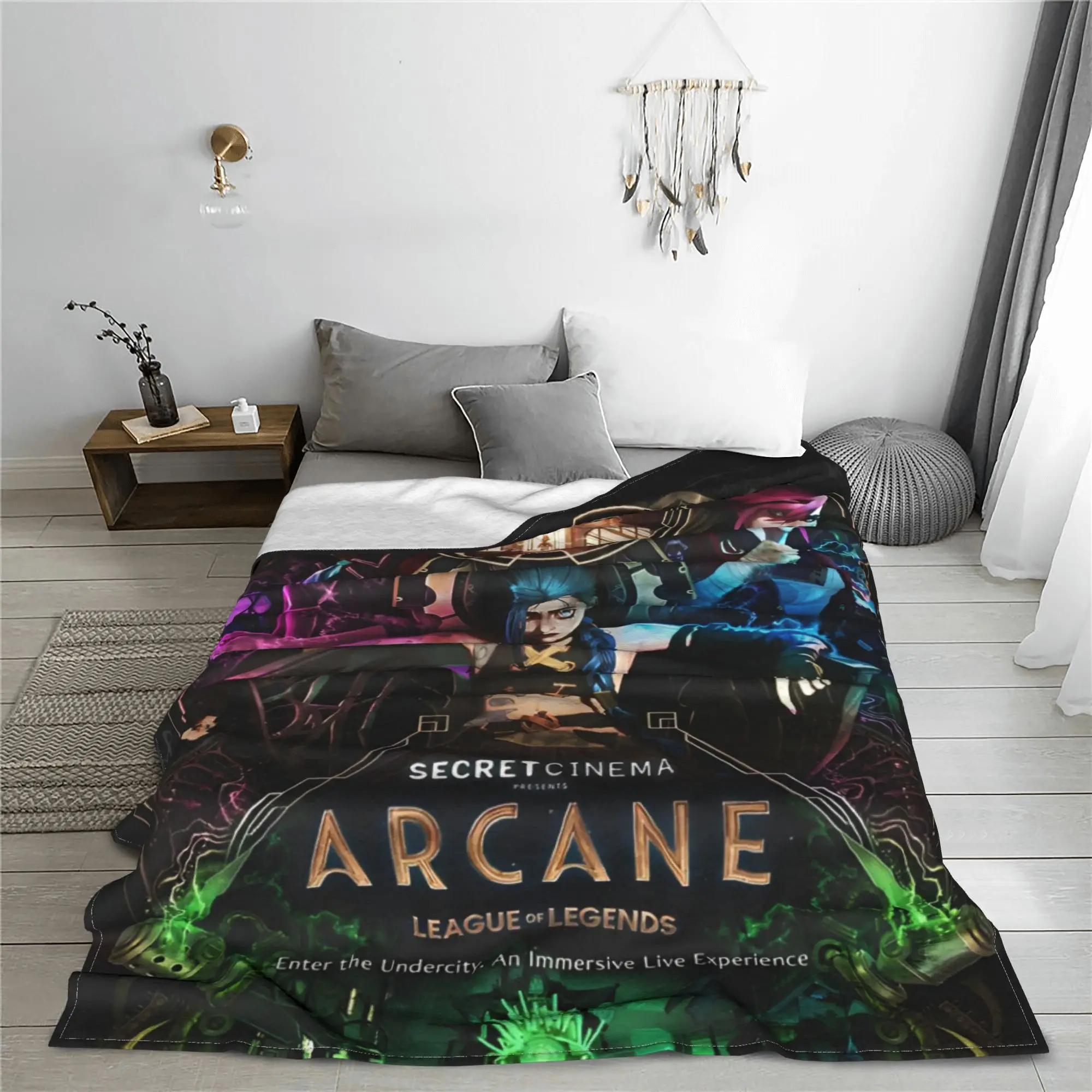 Anime Jinx Arcane League of Legends Blanket Flannel  Winter  Breathable Soft Throw Blankets for Sofa Car Quilt