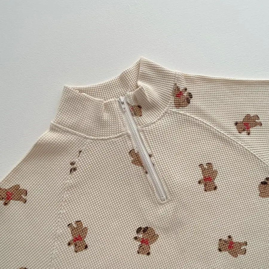 2023 Autumn New Baby Clothing Waffle Set Little Bear Pattern Print Newborn Boys and Girls Long Sleeve Pants Two Piece Casual Set