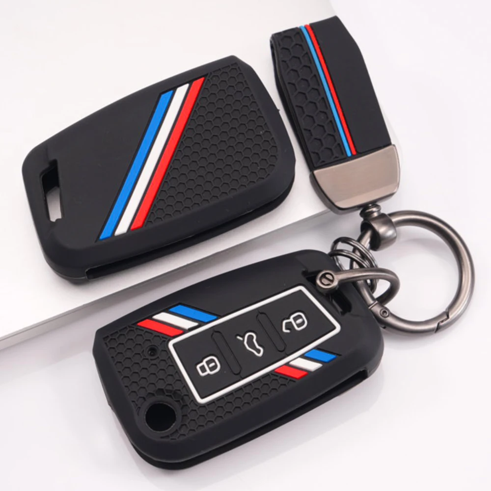 Coque de clé intelligente avec chaîne pour Volkswagen Golf7 GTI POLO T-Cross T-Roc Touran Tiguan Jetta Caddy Beetle, résistante aux chutes et flexible.