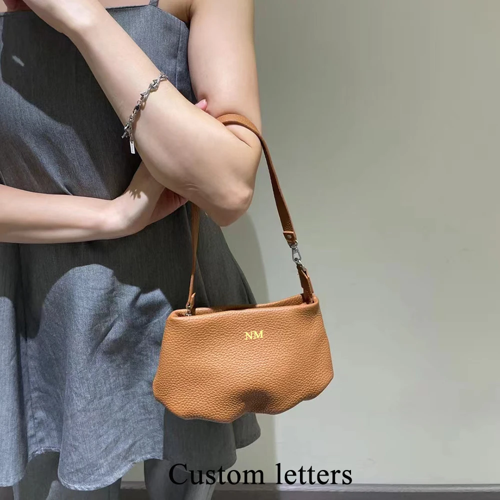 Custom Letters Name Women Shoulder Bag Fashion Luxury Genuine Leather Mini Clutch Purse DIY Leisure Lady Pouch Wallet With Strap