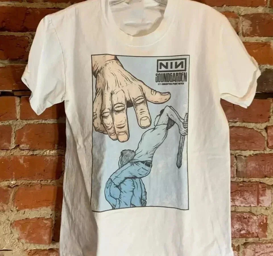 

Nine Inch Nails Band T-shirt White Unisex Tee American Band T-shirt Men Street Hip-hop Short-sleeved Women Round-neck Top
