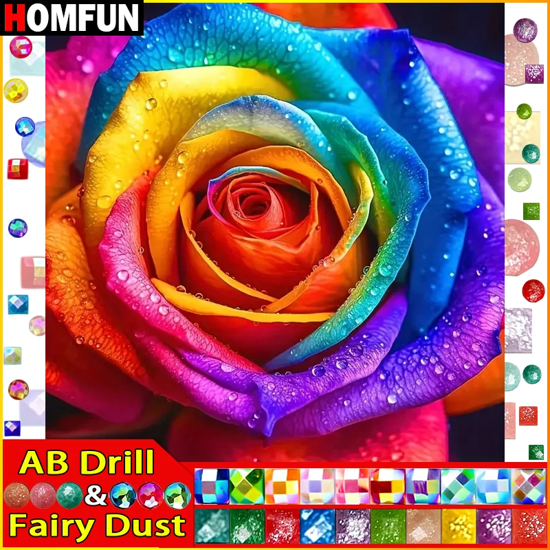 

HOMFUN Fairy Dust AB Diy Full Square Round Drill 5D Diamond Painting Diamond Embroidery "Flower Rose" Home Decor Gift