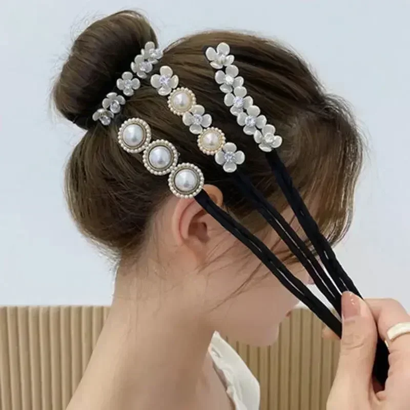 Korean Lazy Hair Curler Styling Accessories Women's Elegant Pearl Flower Hairpin Bun Hair Hairgrip Braiding Tools