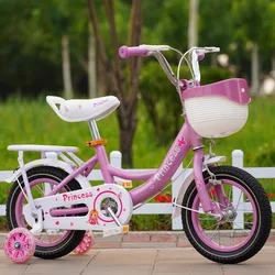 Princess Pink Bike with Rear Seat and Flash Assist Wheel for Children Cycling City Bike Baby Girl Bike New Hot 2024 DropShipping