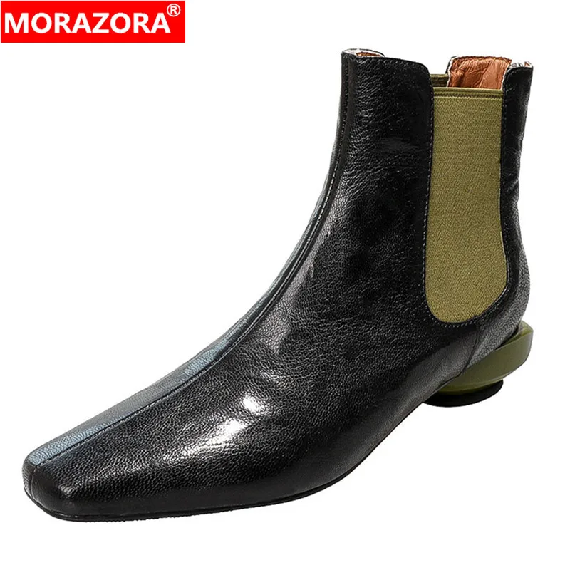 

MORAZORA 2024 New Women's Motorcycle Boots Back Zipper Low Heels Autumn Winter Ankle Boots Square Toe Ladies Modern Boots