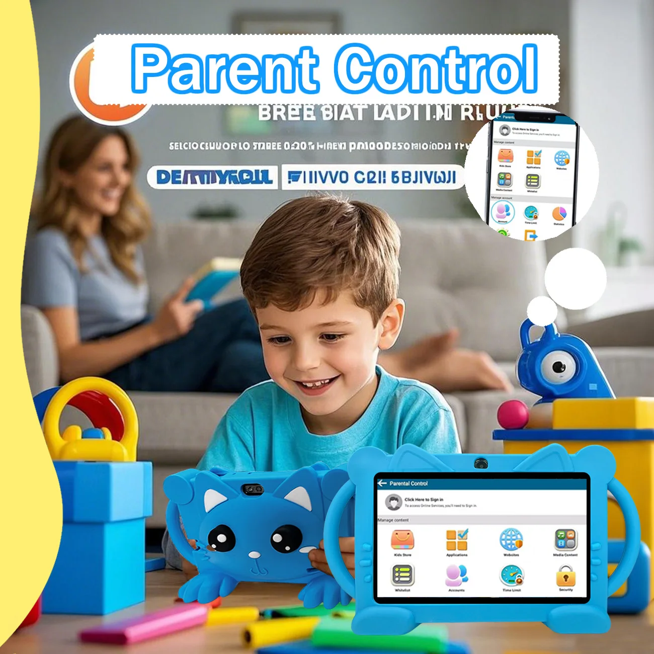 1pc 7 Polegada tablet android com controle parental & caso à prova de choque-tablet educacional e entretenimento recarregável para crianças,