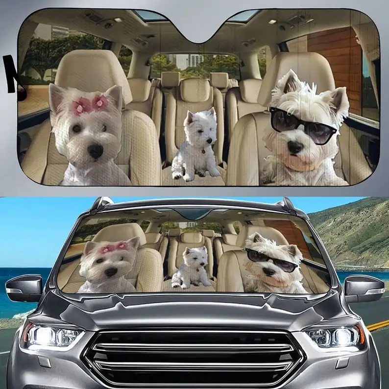 Lovely Pack Of Westie Dog Car Sun Shade For Westie Lover's Sun Protection Windshield Sunshade Oxford Cloth Puppy Car Sunshade Gi