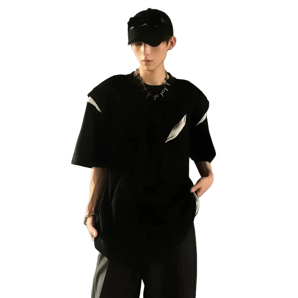 

Trendy Men's T Shirt Featuring Deconstructed Shoulder Pad and Loose Fit Great for Casual Holiday and Party Events