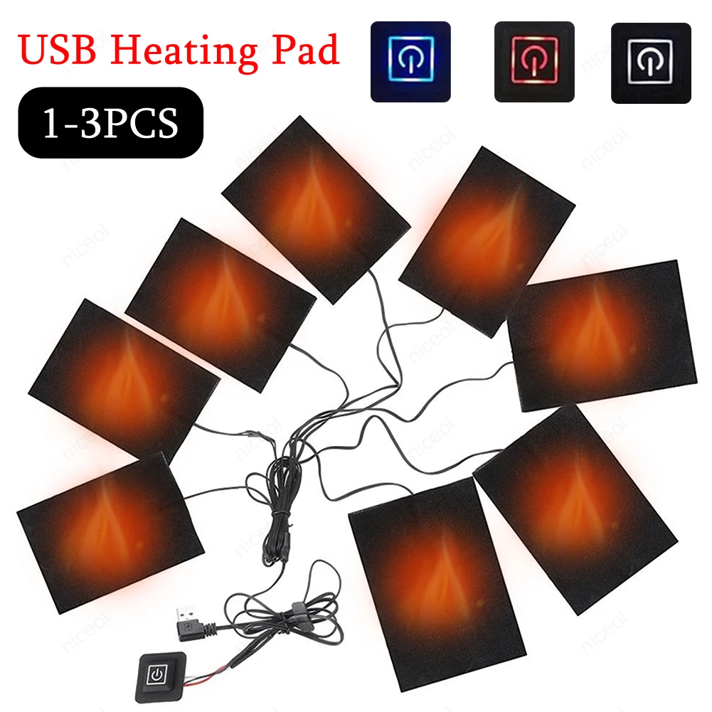 8 in 1 USB Heating Pad Electric Waterproof Jackets Clothes Heating Pad Winter Sports Hiking Vest Heated Warmer Pads Fiber Heater