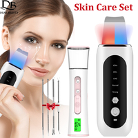 LED EMS Ultrasonic Skin Scrubber Face Spatula Peeling Machine + Facial Tester Nano Mist Sprayer + Acne Needles Pore Cleaner Set