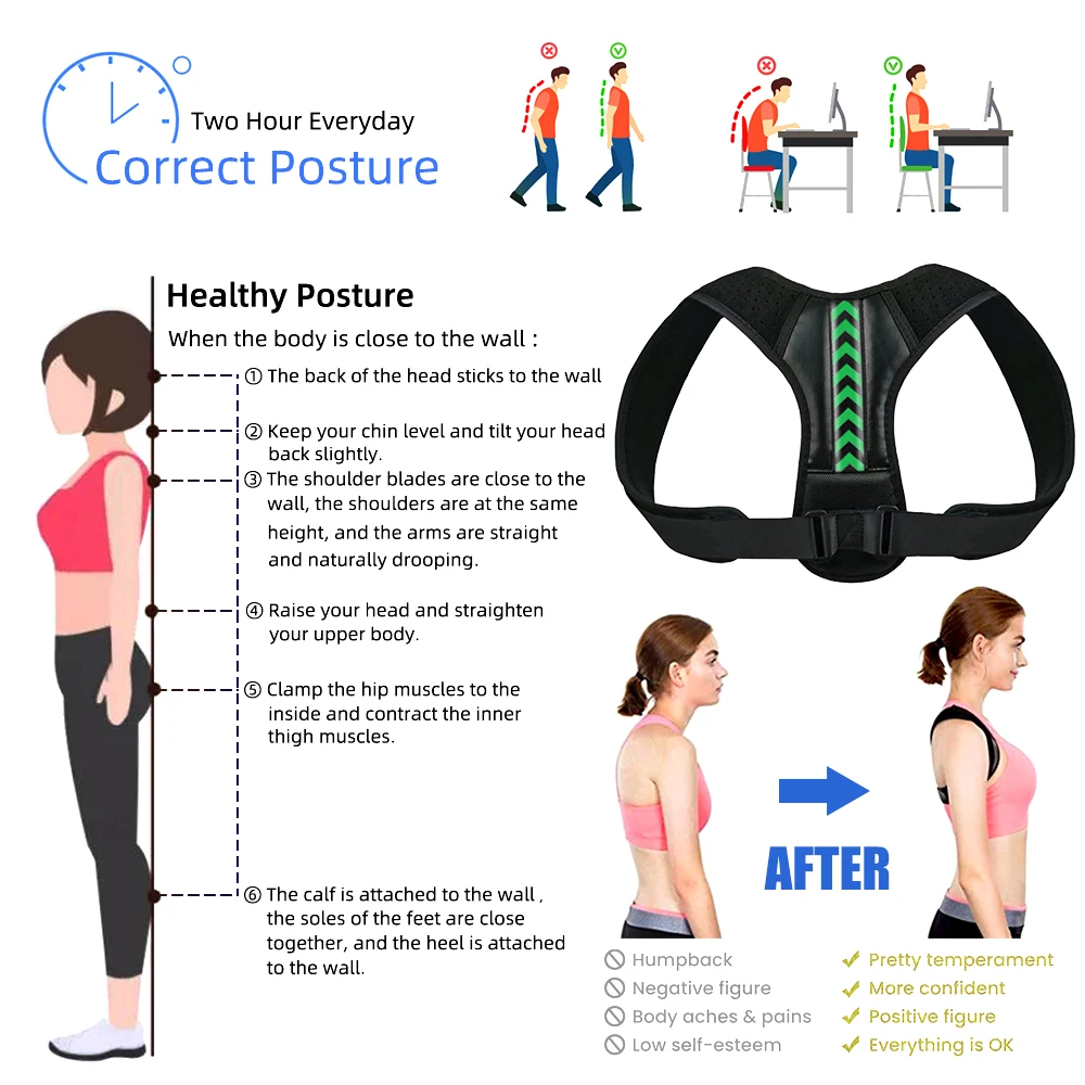 1Pcs Posture Corrector Back Brace Straightener Posture Corrector for Back Pain Posture Correction Shoulder Back Clavicle Support