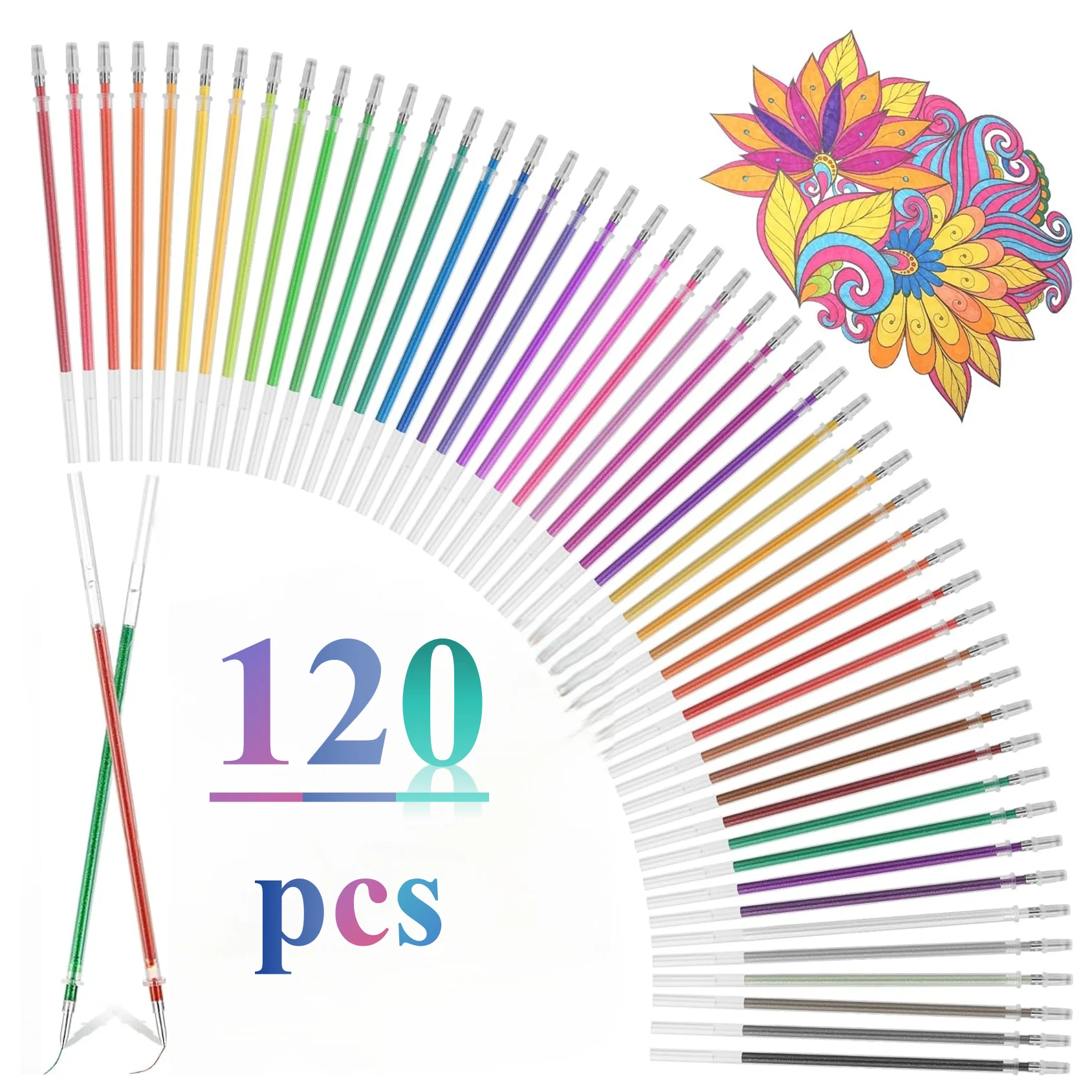 

120pcs Glitter Highlighter Gel Pen Refills Bullet Tip, Metallic Pastel Sparkle Replacement Pens