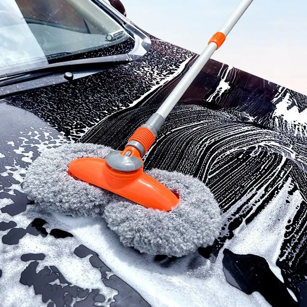 Durable Telescopic Long Handle Car Cleaning Brush Portable Double Brush Head Washing Mop Multi-function Convenient Car Wash Tool