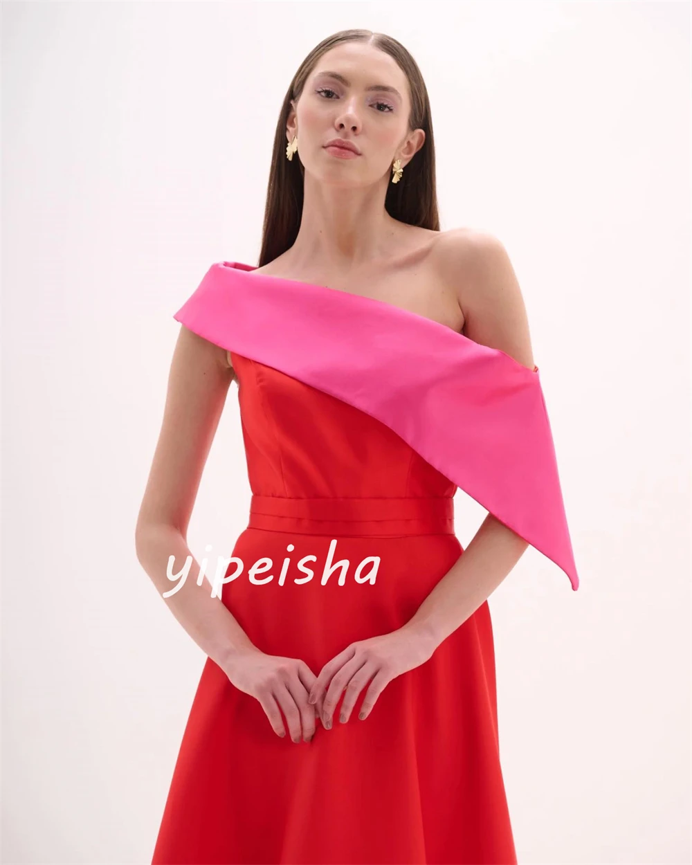 Customized Jersey Sash Cocktail Party A-line Off-the-shoulder Bespoke Occasion Gown Long Dresses