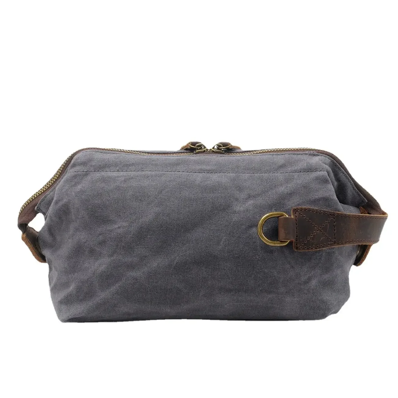 

Men's oil wax canvas wash bag retro first layer cowhide clutch bag