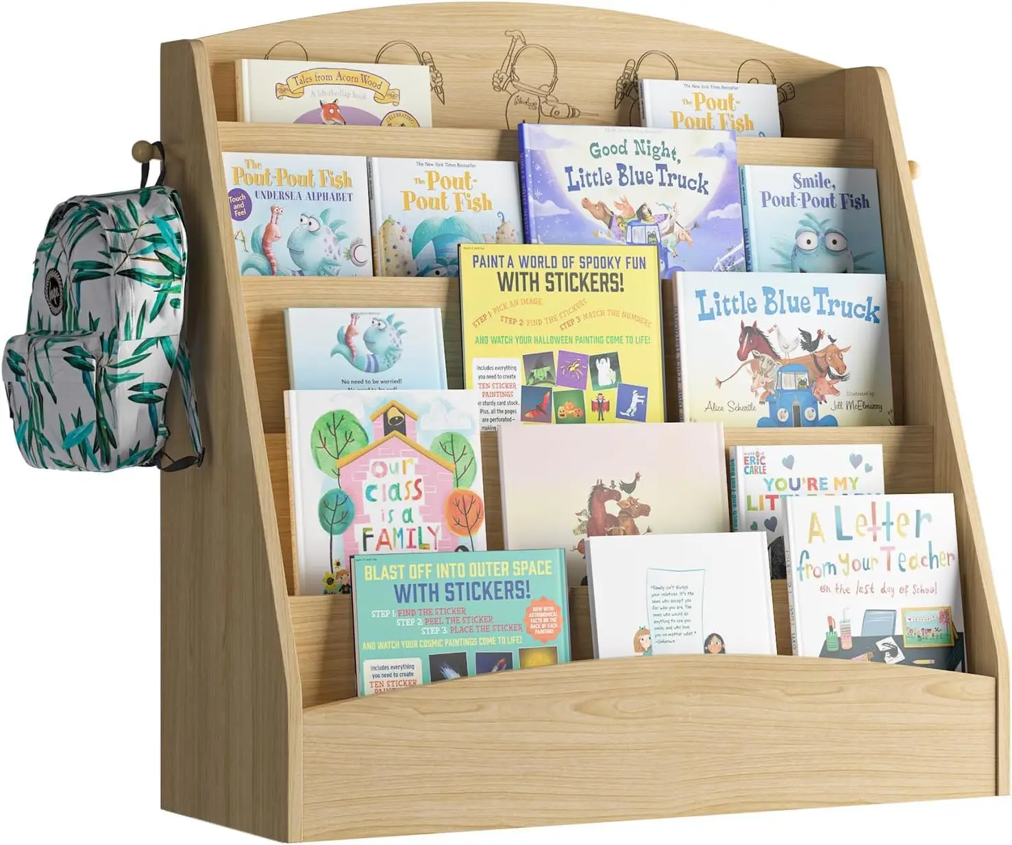 

5-Tier Kids Bookshelf Montessori Toddler Book Rack Baby Bookcase Floor Front Facing Magazine Display Shelf for Bedroom Playroom