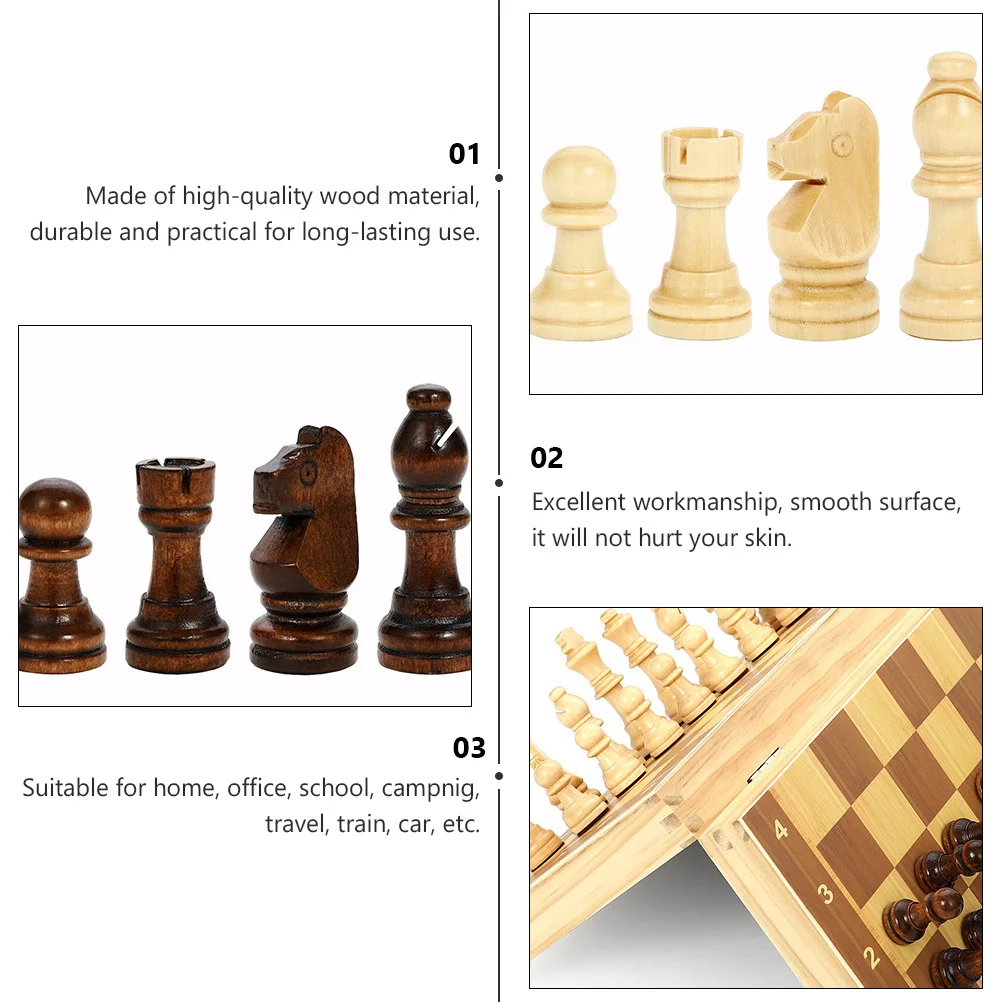 

1 set 1 Set Magnetic Wooden Chess Foldable Board For Travel Camping Lightweight Adults Educational Logic Skill Builder