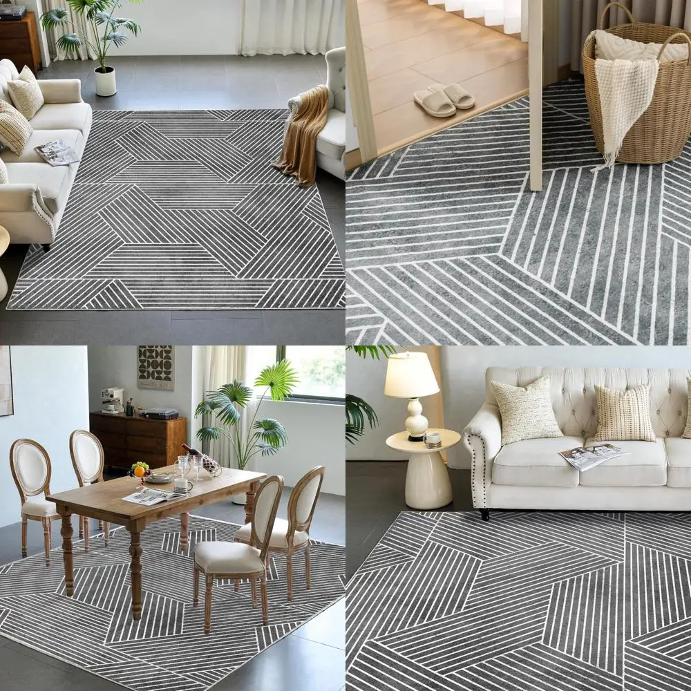 

6x9 Modern Geometric Grey Area Rugs for Living Spaces, Washable and Suitable for Rooms and Dining Areas