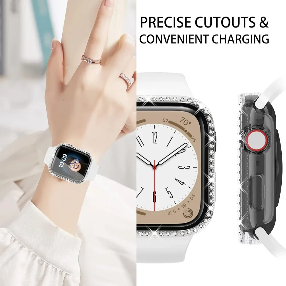 Bling Case for Apple Watch 10/9/8/7 45MM 44MM Protective Case+Glass Screen Protector iWatch Series 6/5/4/3 41MM 40MM 42MM 46MM