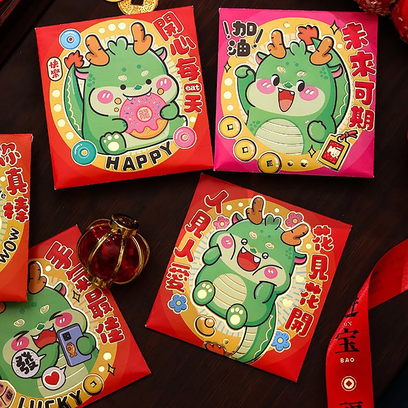 6Pcs 2024 Chinese Dragon Year Red Envelope Creative Spring Festival Birthday Kids Gift Lucky Money Envelopes Red Packet