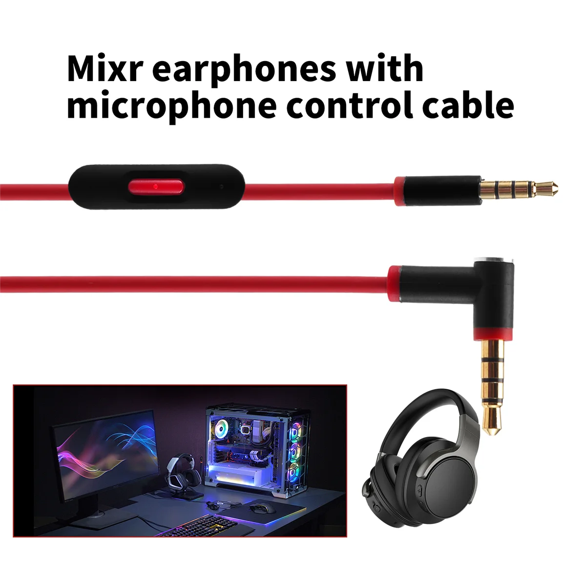 Replacement Audio Cable for Beats By Dr Dre Headphones with in Line Mic for Studio/Executive/Mixr/Solo/Wireless/Pro