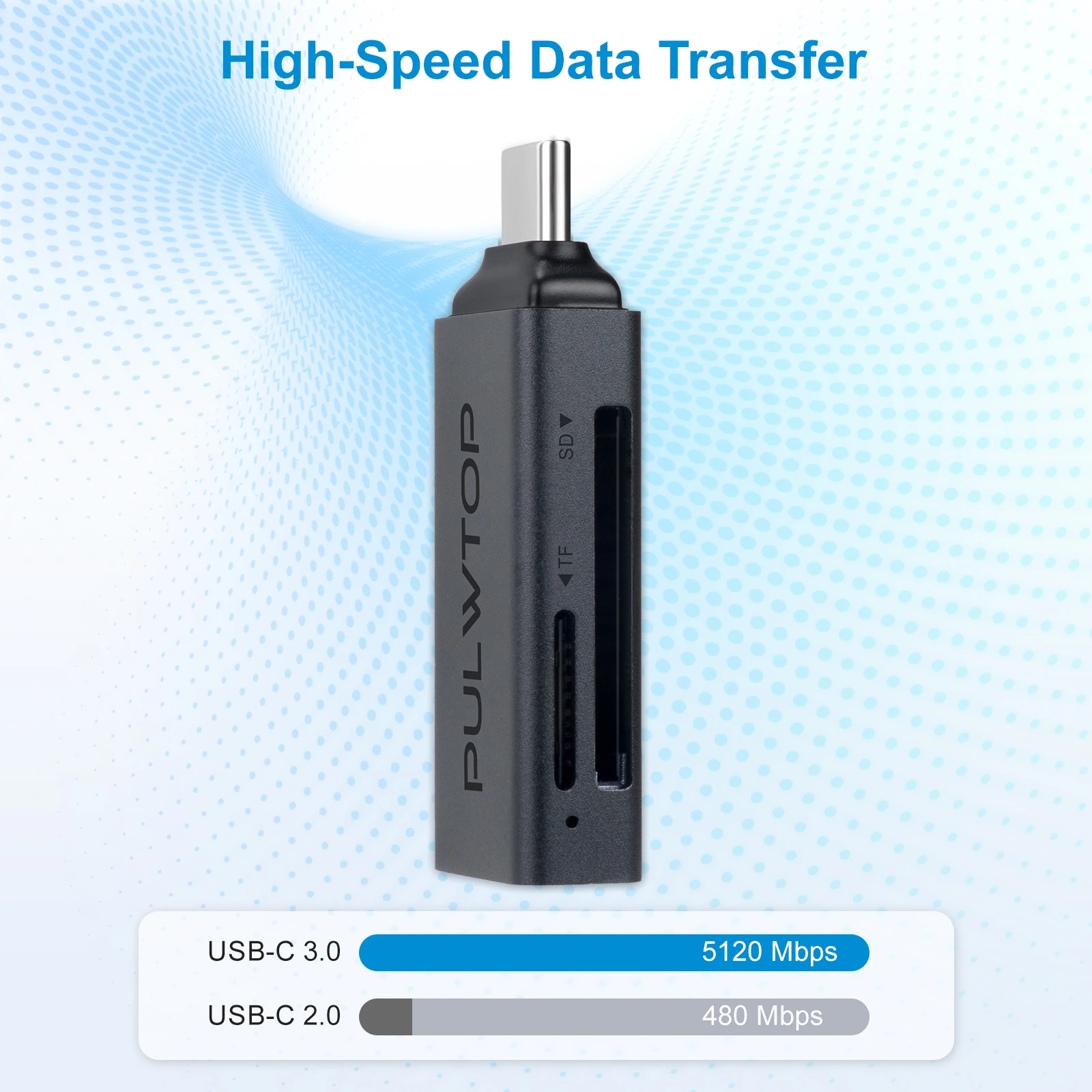 PULWTOP USB 3.0 Micro SD Card Reader, 2-in-1 USB-C Card Reader, Supports SD/SDHC/SDXC/MicroSD, Compatible with Windows and MacOS