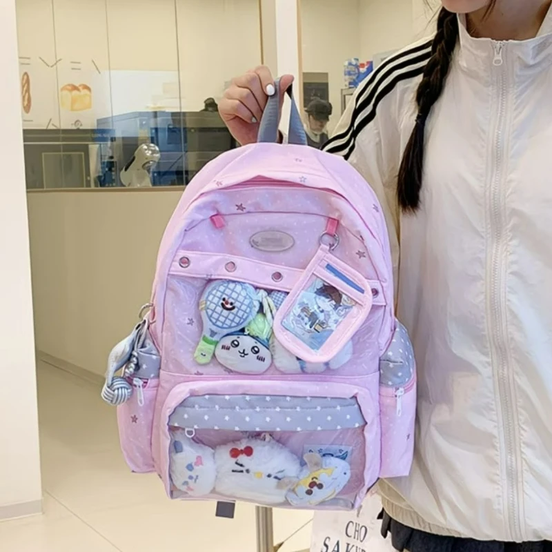 Japan Style Dot Starry Sky Nylon Backpack  Attendance Student Backpack Anime Transparent Ita Bag Middle School Student Schoolbag