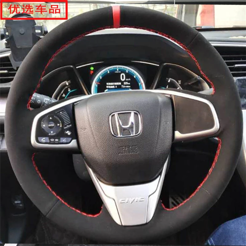 For Honda Civic 10 2016-2021 CRV Clarity 2018-2021 Hand-Stitched Black suede non-slip car Steering wheel cover