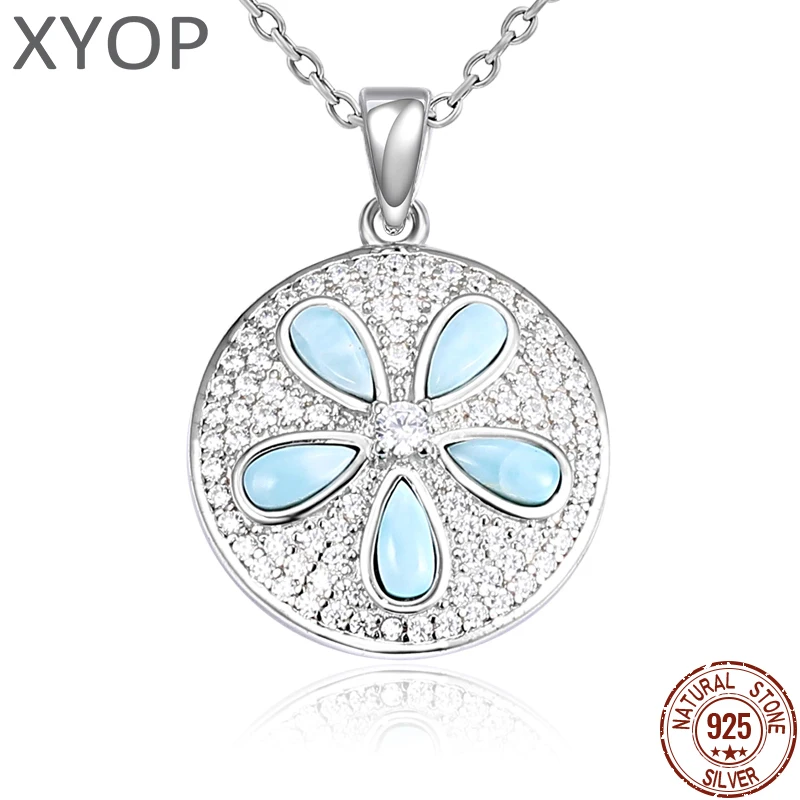 

XYOP 2025 Ларимар, круглое ожерелье с цирконом, стерлинговое серебро 925 пробы, модные украшения, напоминание о драгоценных камнях