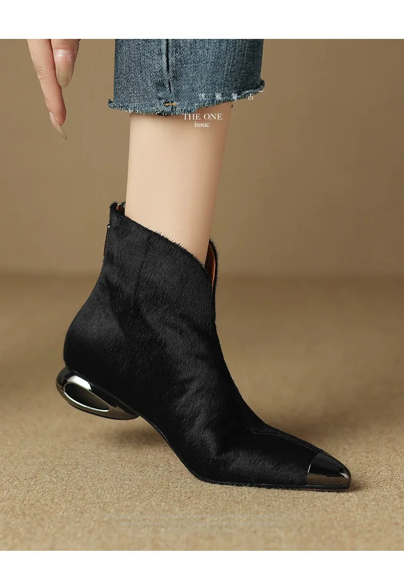 المرأة السوداء أشار تو كتلة كعب حذاء من الجلد للاستخدام اليومي أحذية مسطحة عادية أحذية بوت قصيرة Q-114 #6