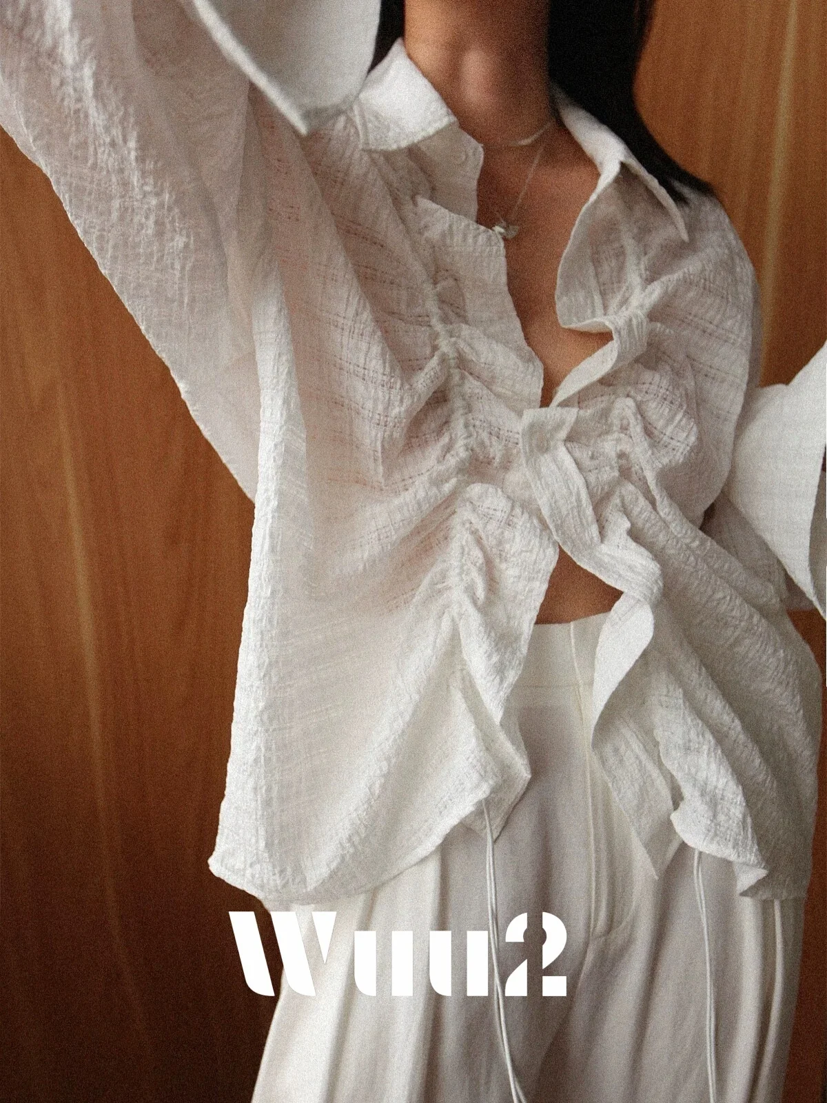 

Wuu2 Lazy Wed Special Texture Knitted Plaid Dstring Women's Casual irt Unique Design Loose Fit Long Sve Collar