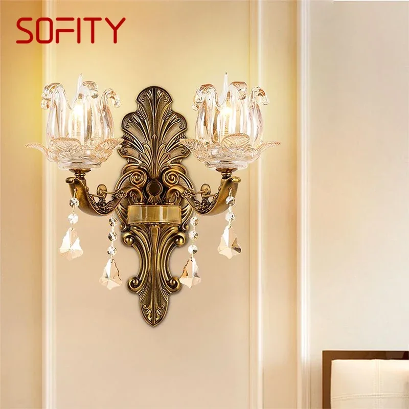 Sofity โคมไฟติดผนังคริสตัลยุโรปหรูหราโคมไฟด้านข้างห้องนั่งเล่นห้องนอนพื้นหลังทางเดินโรงแรมวิลล่า