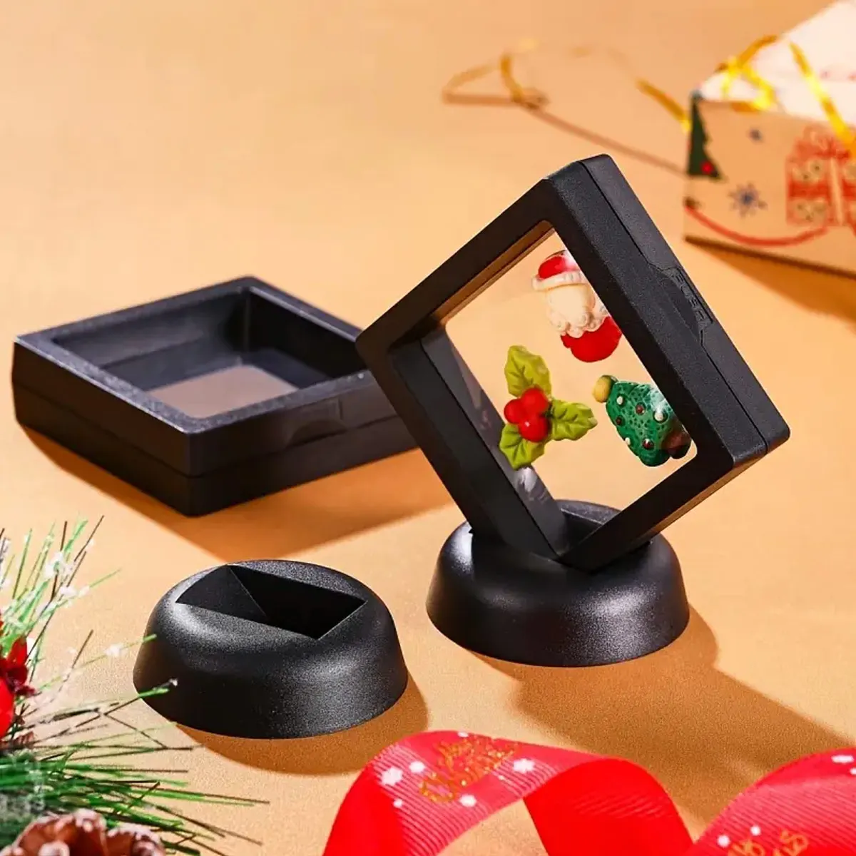 Présentoir flottant avec base, vitrine de film transparent, pièces de défi, spécimens, présentoir et rangement de bijoux