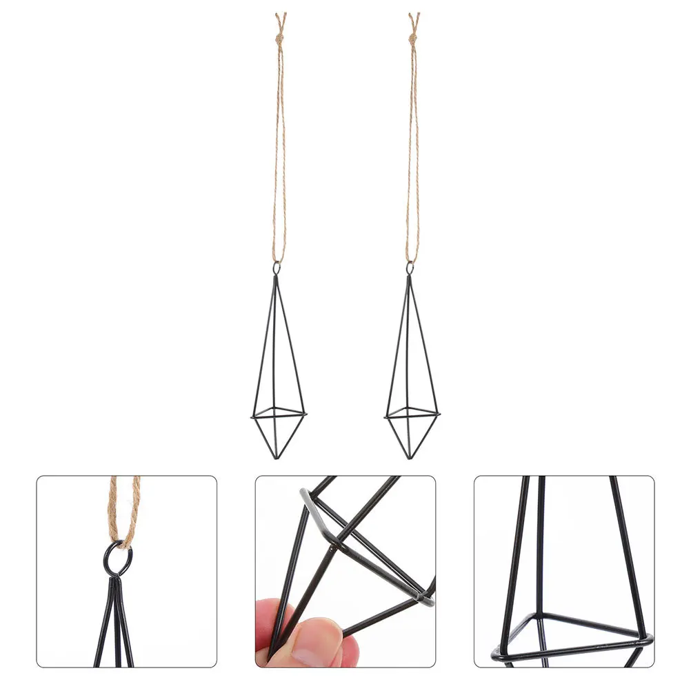 

2pcs Hanging Air Plant Holder Geometric Metal Planter Iron Wall Mount For Indoor Plants Home Decor Display Stand Rustic Style