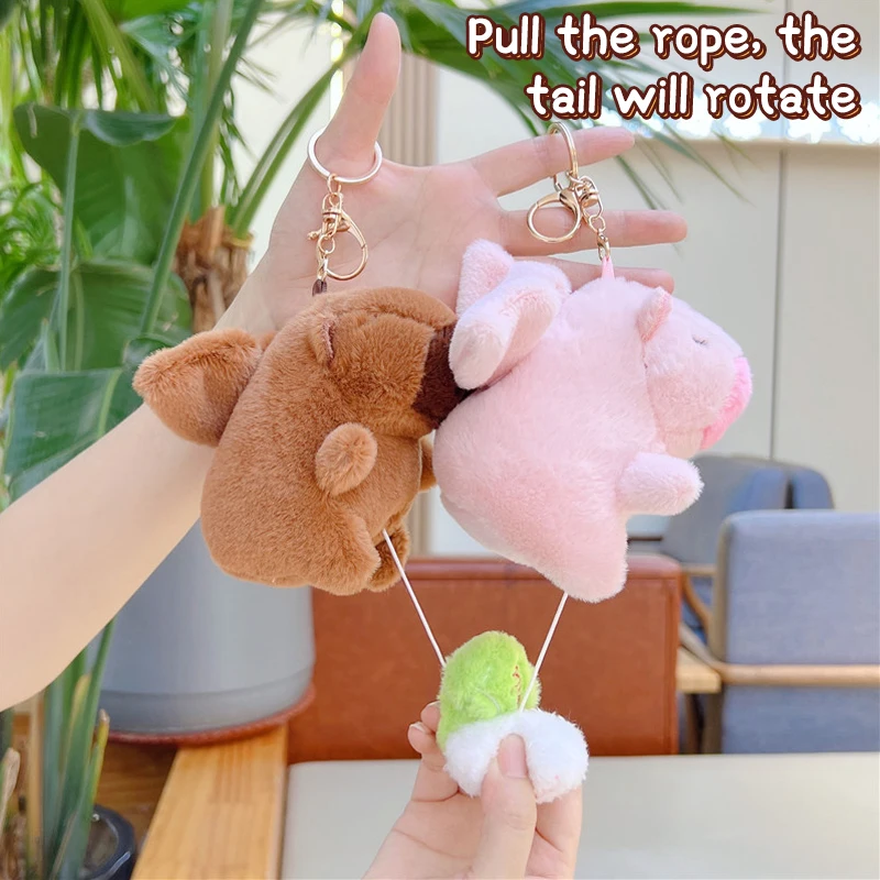 Niedliche Cartoon Plüsch Flügel Capybara Schlüssel bund Kawaii Tasche Anhänger hängende Ornamente Zubehör weiche ausgestopfte Puppe Spielzeug Schlüssel ring Geschenke