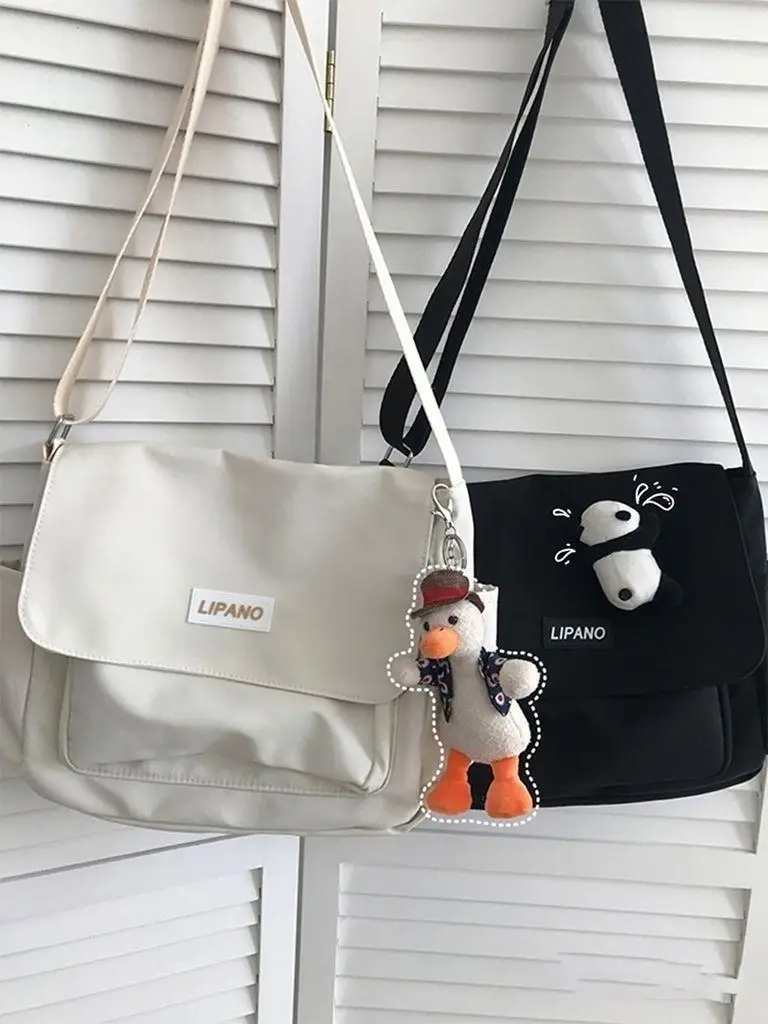 Vintage Nylon Umhängetasche, Umhängetasche mit großer Kapazität, lässige Umhängetasche mit Klappe für die Schule