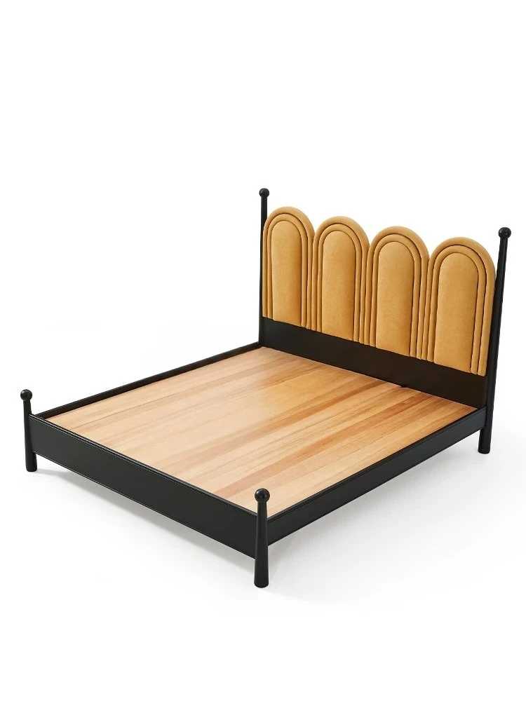 HJ new retro medieval style master bedroom soft bag high sense modern home solid wood double bed