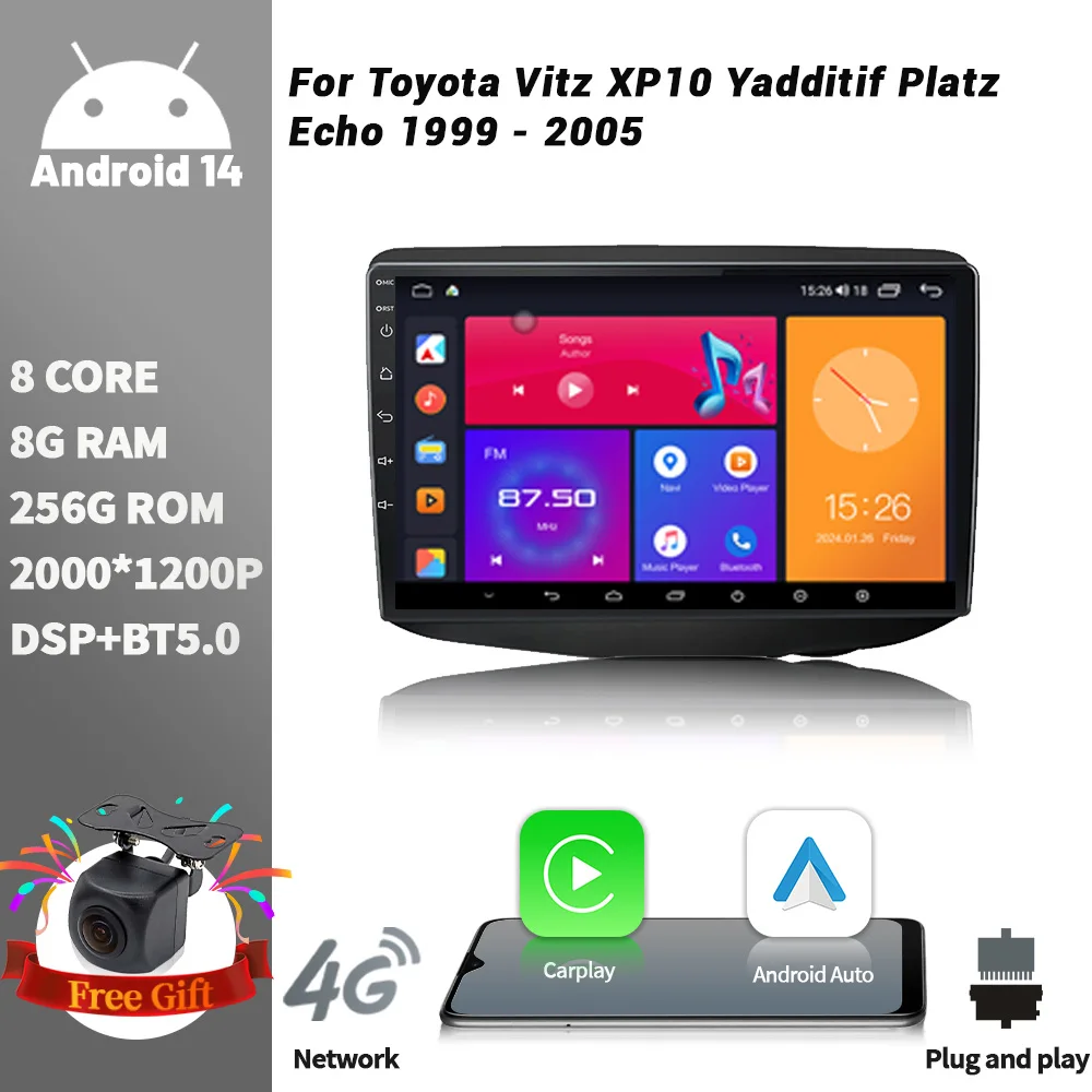 

Car Radio Multimedia Player Navigation Wireless CarPlay Screen Stereo Android For Toyota Vitz XP10 Yadditif Platz Echo 1999-2005