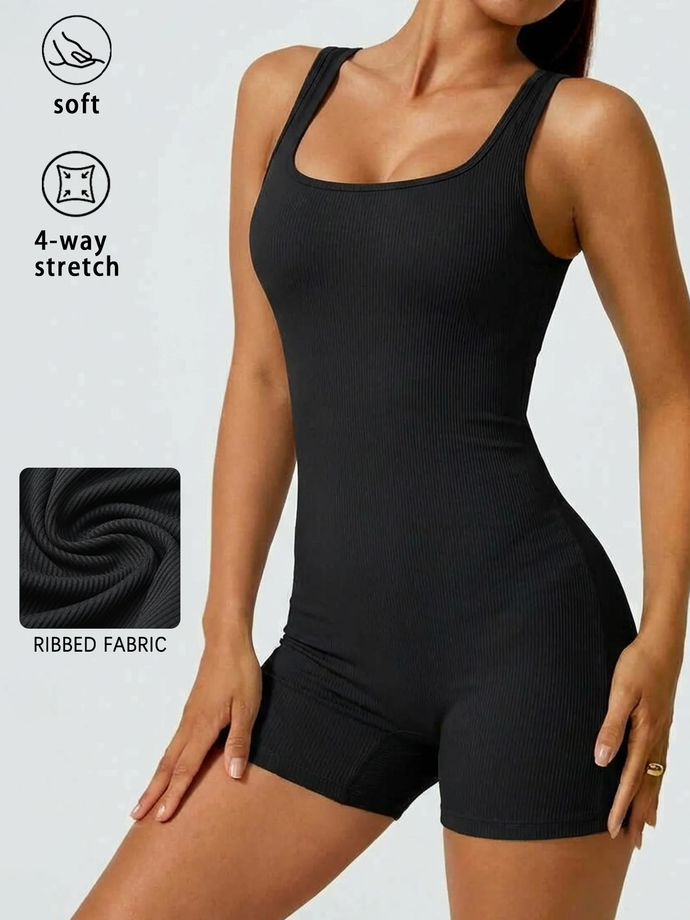 Women'S Square Neck Ribbed Jumpsuits，Women's Sleepwear & Loungewear