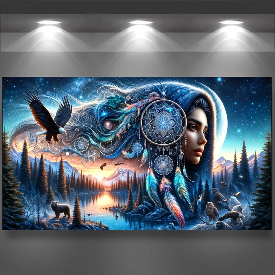 DIY Diamond Painting Kit - Full Square round Diamonds Rhinestones Amazing Native feathered womanArtwork Cross Stitch Jewelry Hom