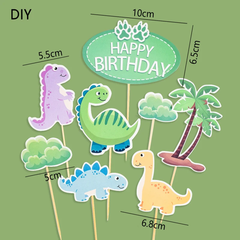 Dinosaur Cake Topper Flag bambini buon compleanno Tyrannosaurus Rex Wedding Cupcake Toppers cottura bellezza Baby Shower Cake Decor fai da te