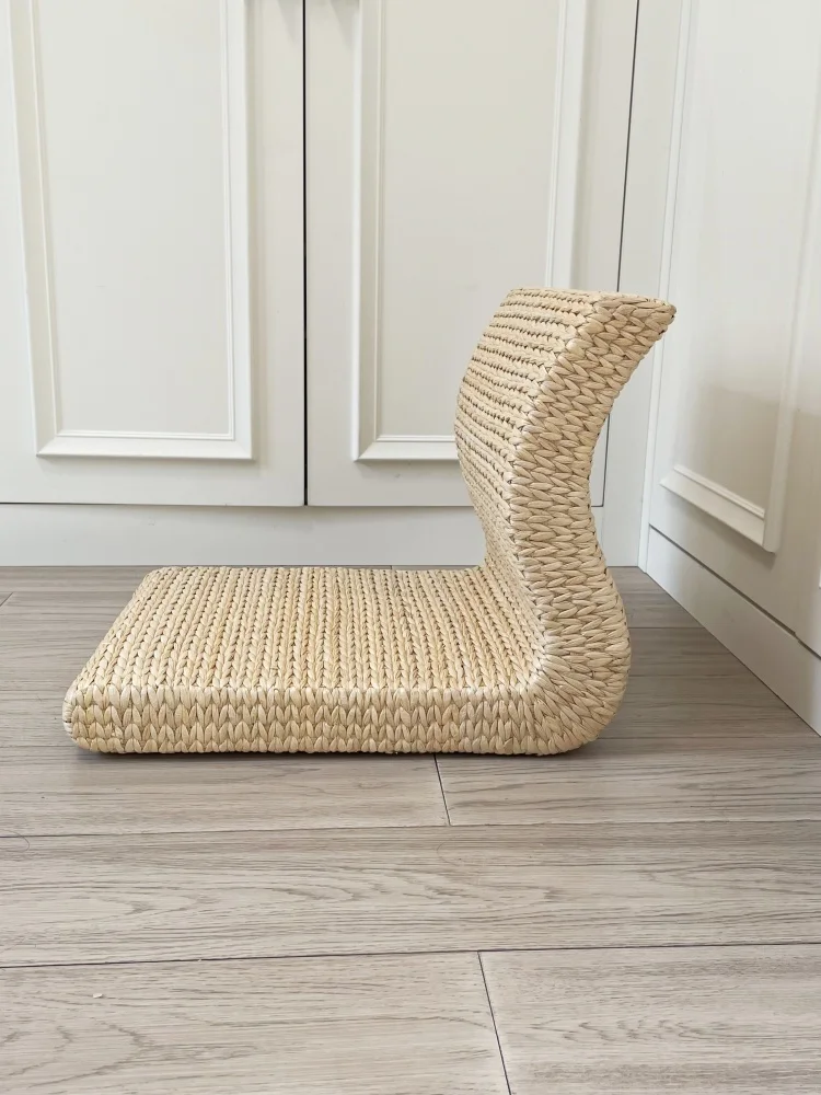 

Japanese Floor Legless Chair Handmade From Straw&Rattan Tatami Zaisu Backrest Chair for Balcony Bay Window Office Living Room