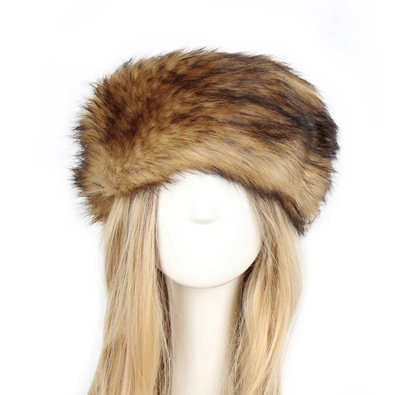 Autumn Winter Thick Furry Hairband for Women Girls Warm Faux Fur Headband Hat Soft Plush Earwarmer Outdoor Ski Snow Caps