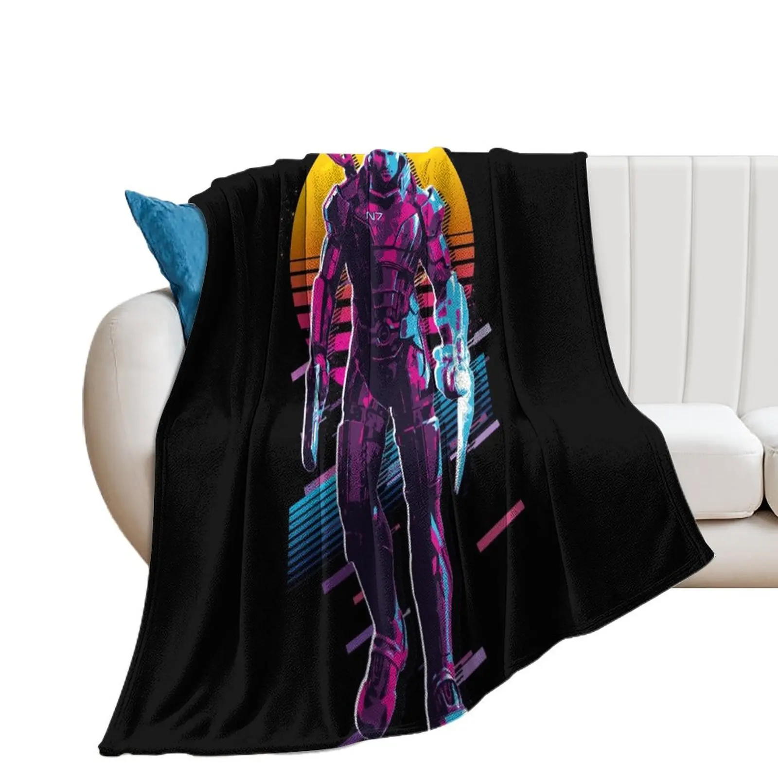 

Commander Shepard - Mass Effect *80s Retro* Throw Blanket Decoratives Cute Plaid wednesday Nap Blankets